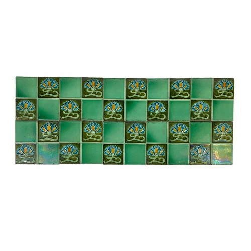 50g - A set of 10 late 19th Century Art Nouveau tiles. 15cm