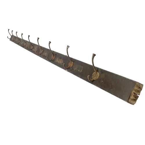 75d - A large original early 20th century hat and coat rack with original scumble paint. 212.5cm