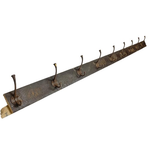 75d - A large original early 20th century hat and coat rack with original scumble paint. 212.5cm