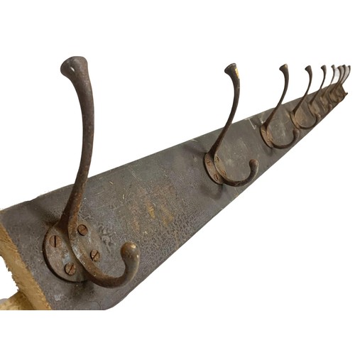 75d - A large original early 20th century hat and coat rack with original scumble paint. 212.5cm