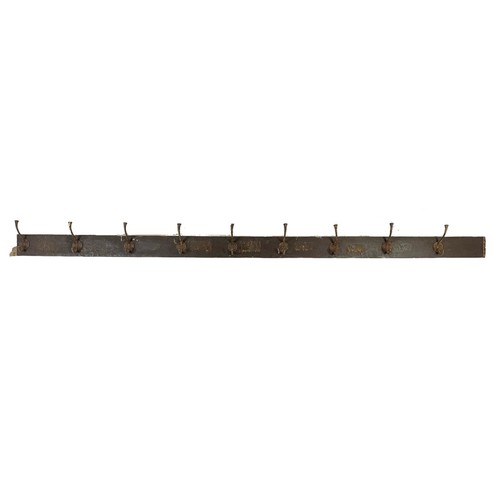 75d - A large original early 20th century hat and coat rack with original scumble paint. 212.5cm