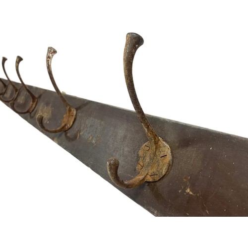 75d - A large original early 20th century hat and coat rack with original scumble paint. 212.5cm