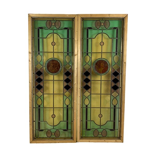 1026 - A pair of large 19th century stained glass panels. Circa 1880. 70 x 189.5cm