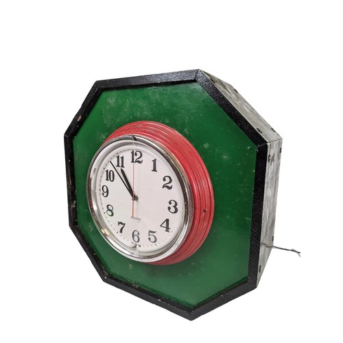 717e - Large wooden, double faced clock. 58.5x29x58.5cm