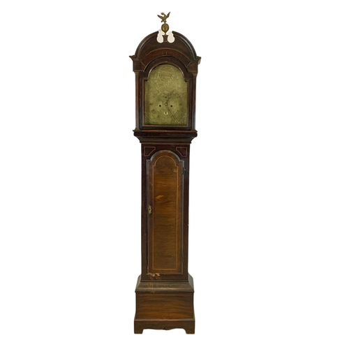 1181 - Georgian inlaid mahogany long case clock with brass face. By Alex Flight Cuparfife. 223cm. With weig... 