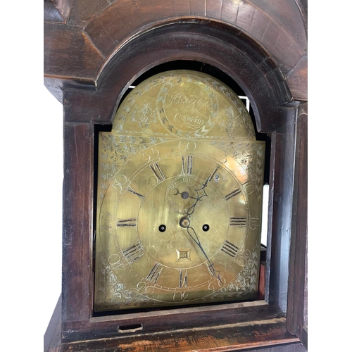 1181 - Georgian inlaid mahogany long case clock with brass face. By Alex Flight Cuparfife. 223cm. With weig... 