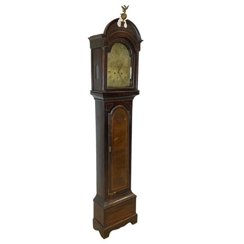 1181 - Georgian inlaid mahogany long case clock with brass face. By Alex Flight Cuparfife. 223cm. With weig... 