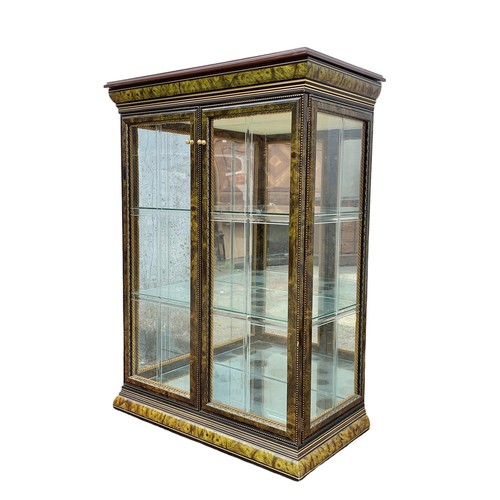 1182 - An Italian inlaid display cabinet with 2 glass shelves. 66 x 37 x 93cm