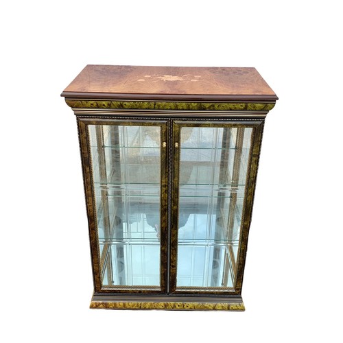 1182 - An Italian inlaid display cabinet with 2 glass shelves. 66 x 37 x 93cm