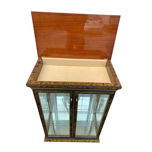 1182 - An Italian inlaid display cabinet with 2 glass shelves. 66 x 37 x 93cm