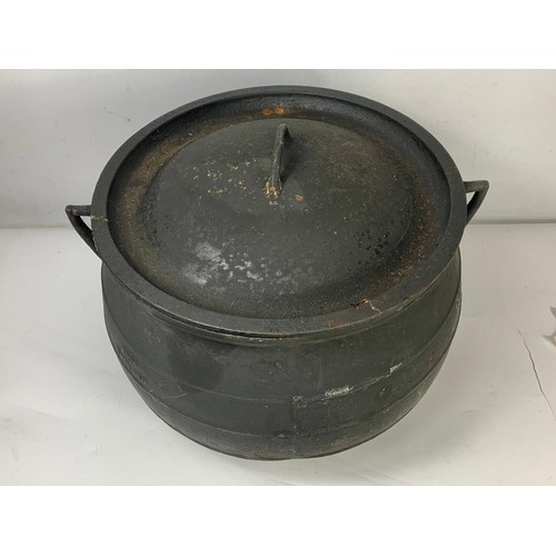 268v - A large early 20th century cast iron pot with lid.  49x43cm