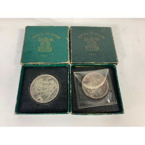 703 - A collection of coin sets from the 1960's and 2 Festival Of Britain crowns