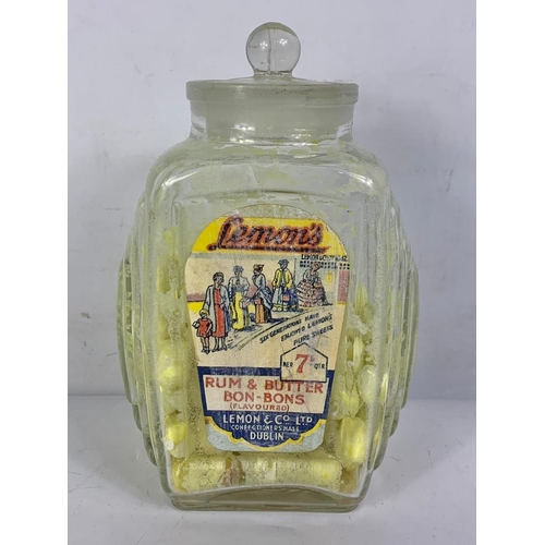 121 - An 1920’s Art Deco Lemon & Co LTD sweet jar with contents 14 x 22cm, and an original Beech-Nut adver... 