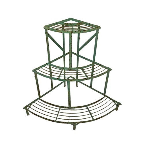 129 - A vintage 3 tier metal garden plantstand with original paint. 87 x 59.5 x 74cm