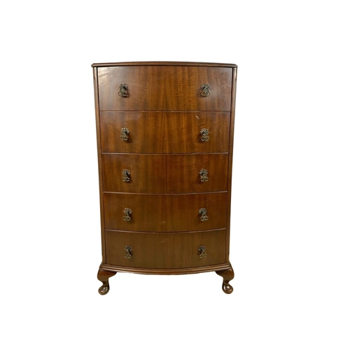 800 - Tall vintage mahogany bow front chest of drawers, 62cm x 46cm x 109cm