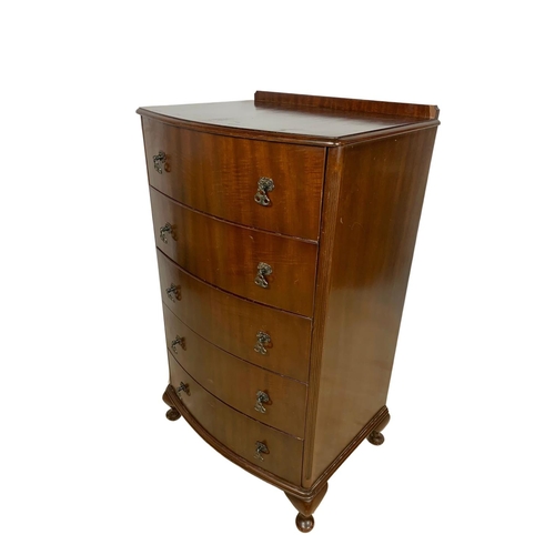 800 - Tall vintage mahogany bow front chest of drawers, 62cm x 46cm x 109cm