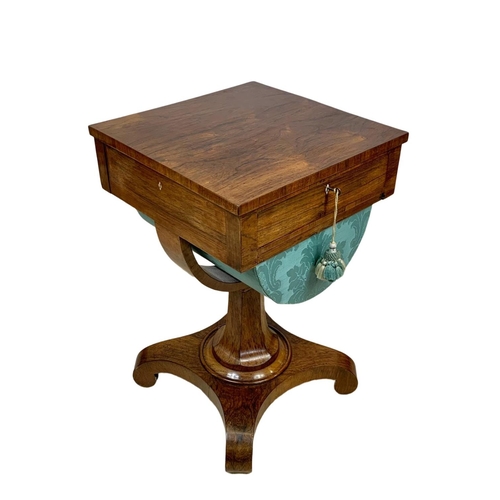 1021 - A William IV rosewood work box sewing table. Circa 1835. 48 x 48 x 75cm.