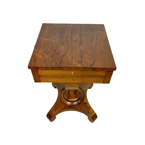 1021 - A William IV rosewood work box sewing table. Circa 1835. 48 x 48 x 75cm.