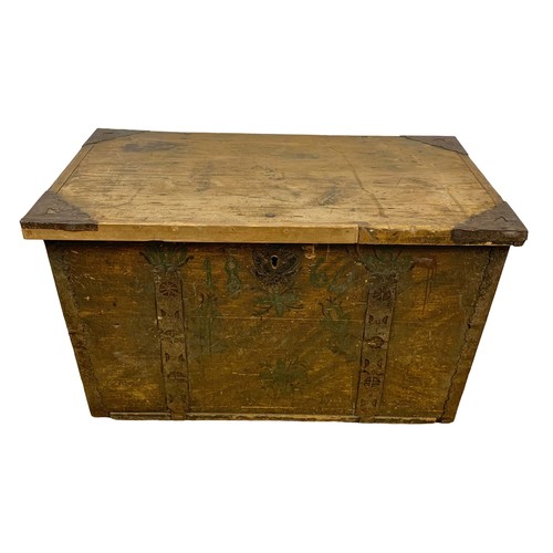 937 - A large 19th century Eastern European pine Dowry or Marriage chest with original forged iron hinges ... 