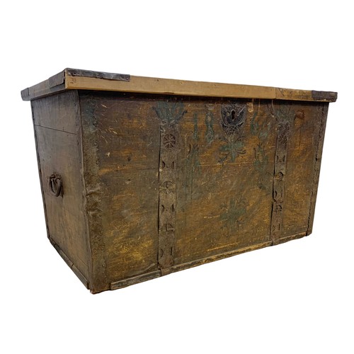 937 - A large 19th century Eastern European pine Dowry or Marriage chest with original forged iron hinges ... 