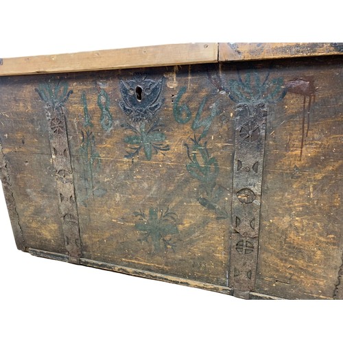 937 - A large 19th century Eastern European pine Dowry or Marriage chest with original forged iron hinges ... 