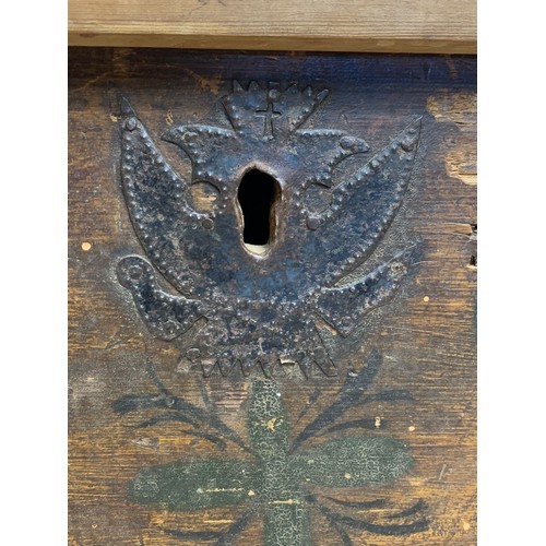 937 - A large 19th century Eastern European pine Dowry or Marriage chest with original forged iron hinges ... 