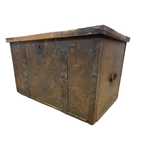 937 - A large 19th century Eastern European pine Dowry or Marriage chest with original forged iron hinges ... 