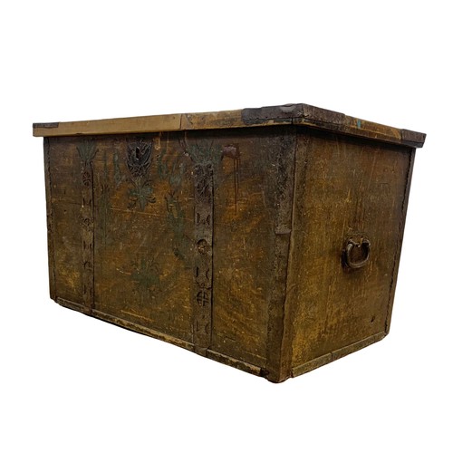 937 - A large 19th century Eastern European pine Dowry or Marriage chest with original forged iron hinges ... 