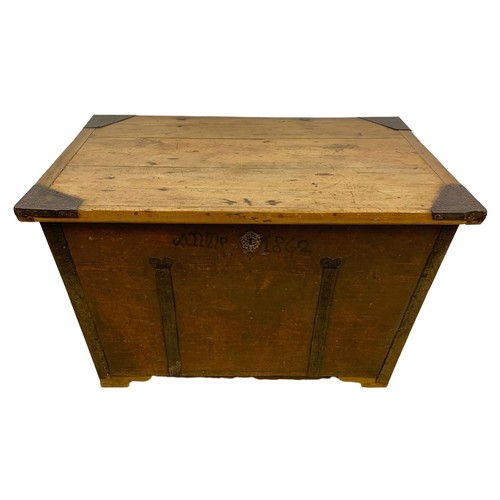 938 - A large 19th century Eastern European pine Dowry or Marriage chest with original forged iron hinges ... 