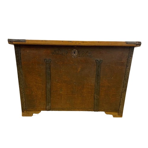 938 - A large 19th century Eastern European pine Dowry or Marriage chest with original forged iron hinges ... 