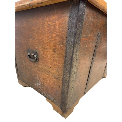 938 - A large 19th century Eastern European pine Dowry or Marriage chest with original forged iron hinges ... 