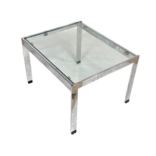 983 - A vintage chrome side/coffee table with glass top. Circa 1970. 53.5 x 46 x 36cm