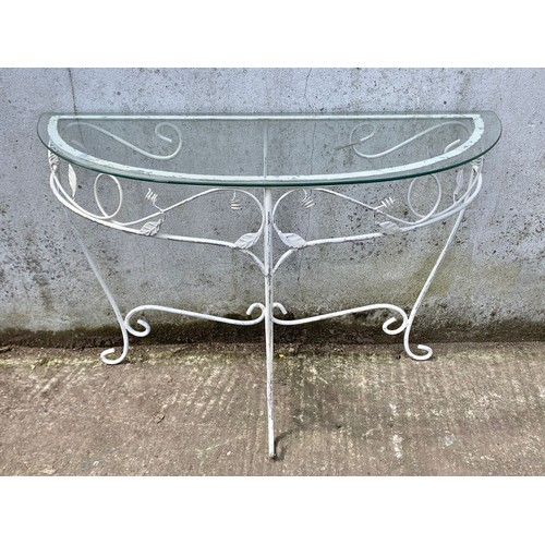 1038 - A French glass top console table. 101 x 40 x 71cm.