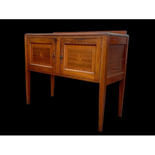 1002 - An Edwardian inlaid gallery back side cabinet/washstand. 97 x 41 x 80.5cm.