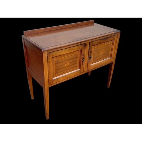 1002 - An Edwardian inlaid gallery back side cabinet/washstand. 97 x 41 x 80.5cm.