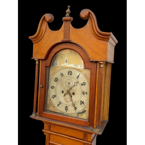 1007 - A Victorian mahogany long case clock with weights 221cm.