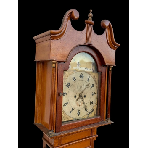 1007 - A Victorian mahogany long case clock with weights 221cm.