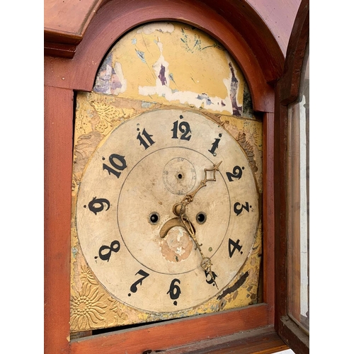 1007 - A Victorian mahogany long case clock with weights 221cm.