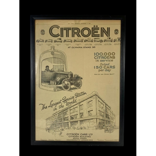 103 - A vintage Citroen advertising sign. Reframed. 45.5 x 63cm.