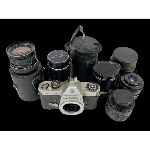 132 - Vintage Pentax camera and lenses in case.