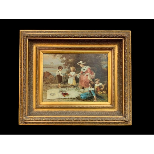 172 - A large ornate gilt framed print. Carvers & Gilders Picture Makers & Restorers. 66.5 x 8 x 56cm.