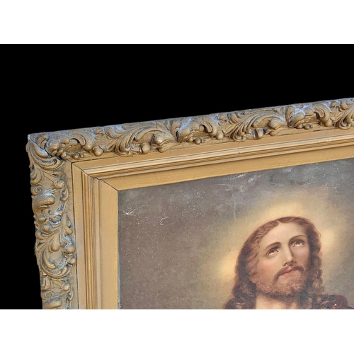 177 - A large 19th century ornate gilt frame religious print. Jesus. 73 x 93.5cm.