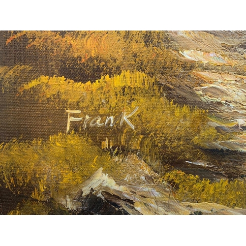 183 - An oil painting by local artist, signed Frank. Painting measures 89.5 x 60cm. Frame measures 106 x 7... 