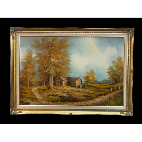 183 - An oil painting by local artist, signed Frank. Painting measures 89.5 x 60cm. Frame measures 106 x 7... 