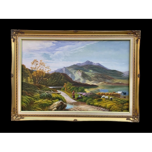 186 - A large oil painting. Painting measures 91 x 61cm. Frame measures 105.5 x 76cm