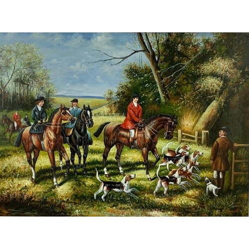 21 - A very large oil painting of a hunting scene. Signed L. Mucke. Of the original painting by Hardy Hay... 