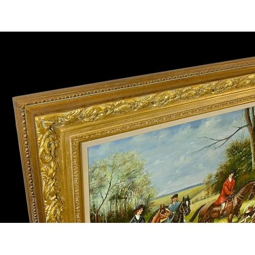 21 - A very large oil painting of a hunting scene. Signed L. Mucke. Of the original painting by Hardy Hay... 