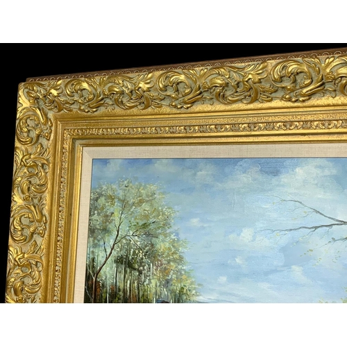 21 - A very large oil painting of a hunting scene. Signed L. Mucke. Of the original painting by Hardy Hay... 