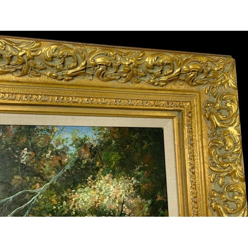 21 - A very large oil painting of a hunting scene. Signed L. Mucke. Of the original painting by Hardy Hay... 