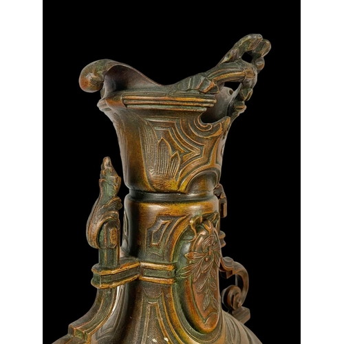 22 - A pair of large 19th century Art Nouveau spelter urns on marble bases and gilded brass mounts. Circa... 